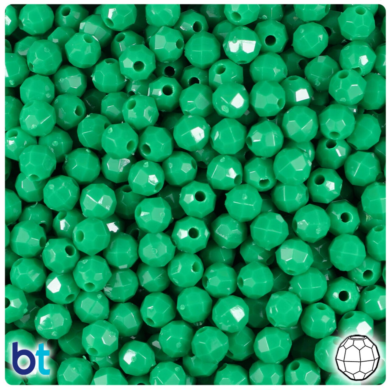 BeadTin Green Opaque 6mm Faceted Round Plastic Craft Beads (600pcs)